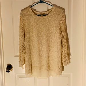 Lucky Brand Long Lace Sleeve Shirt With Sheer Back